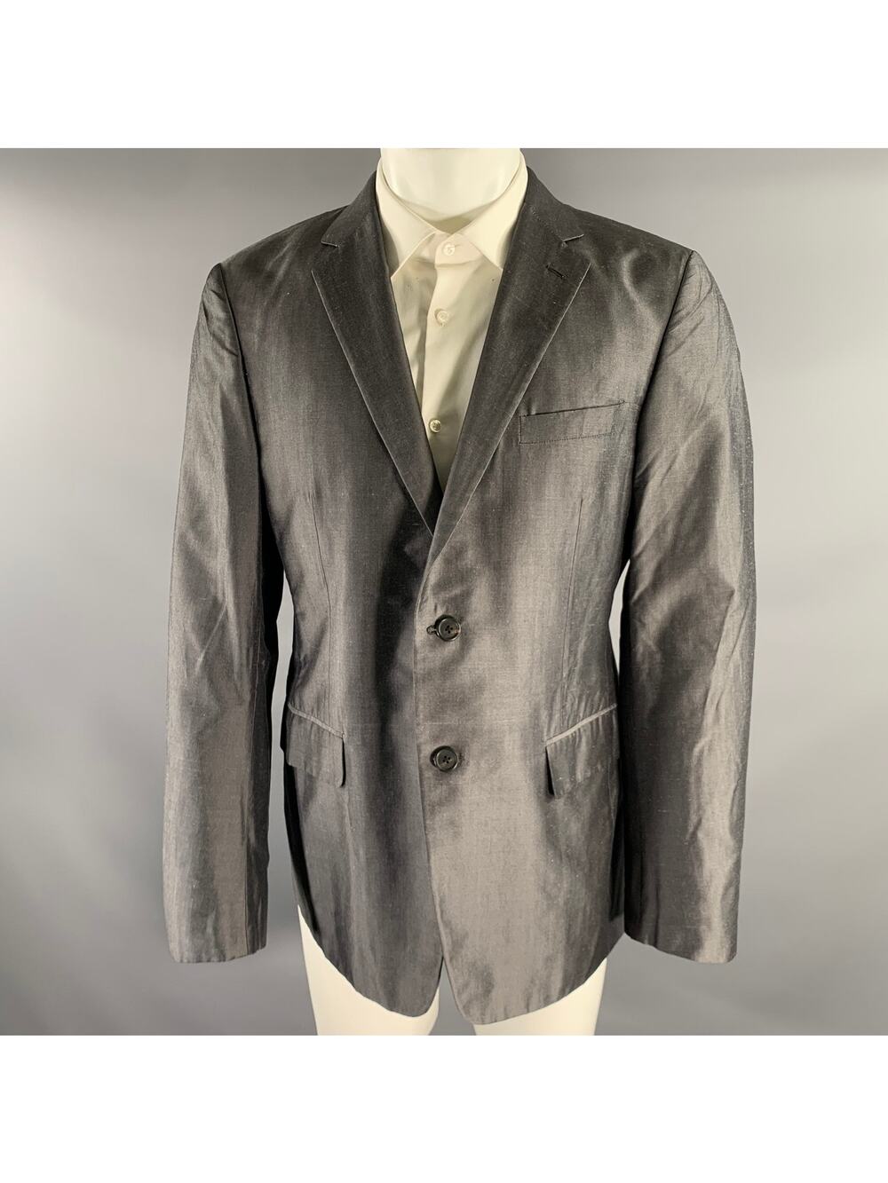 PRADA Chest Size 42 Grey Solid Silk Notch Lapel Sport Coat